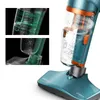 A collage of images showing a cordless stick vacuum cleaner, with close-ups of its dustbin and filter system. Náhľad obrázku produktu
