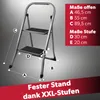 A diagram showing a folding step stool with dimensions labeled. Produktbild-Vorschau
