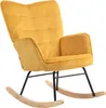 A yellow corduroy rocking chair with black metal legs and wooden rockers, shown against a white background. Náhled obrázku produktu