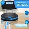 A close-up marketing image of a black rolling stool, highlighting its features. Produktbild-Vorschau