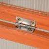 A close-up view of a metal hinge attached to an orange wooden frame, with a translucent ribbed material in the background. Produktbild-Vorschau