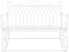 A white metal garden bench with intricate scrollwork on the backrest and armrests, presented against a plain white background. Náhled obrázku produktu