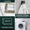 A collage of images showcasing kitchen towels, their features, and dimensions. Produktbild-Vorschau