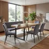 A dining room set with a table, bench, and chairs arranged on a rug in front of a large window. Anteprima dell’immagine prodotto