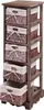 A tall, narrow wooden cabinet with five woven baskets for drawers, each lined with white fabric and tied with a bow. Produktbild-Vorschau