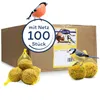A cardboard box with bird food balls and birds on it. Produktbild-Vorschau