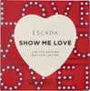 A red box with white polka dots and the word 'LOVE' in large red letters. A white heart shape is in the center with product details. Podgląd zdjęcia produktu