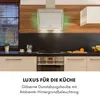 A modern kitchen with a white range hood and wooden backsplash. Produktbild-Vorschau