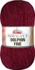 A ball of burgundy yarn with a label. Produktbild-Vorschau