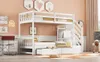 A white bunk bed with a pull-out trundle bed in a room with peach-colored walls and a rug with an orange and white pattern. Podgląd zdjęcia produktu