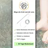 A product advertisement featuring an earthing rod with accompanying text and a partial image of a person's feet on grass. Produktbild-Vorschau
