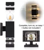 Collage showing different views and assembly stages of a black outdoor wall light. Náhľad obrázku produktu