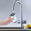 A hand holding a white filter under a silver faucet with water running over it. Produktbild-Vorschau