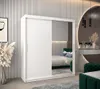 A bedroom setting with a wardrobe, bed, and vanity. Produktbild-Vorschau