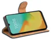 A smartphone in a brown flip case, displayed on a white background. Produktbild-Vorschau