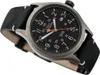 A close-up, angled shot of a Timex Expedition watch with a black dial and black leather strap, set against a white background. Produktbild-Vorschau