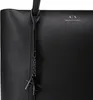 A close-up shot of a black leather tote bag. Podgląd zdjęcia produktu