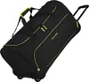A black Travelite trolley bag with yellow accents is shown against a white background. Náhľad obrázku produktu