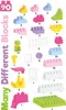 A collection of various building blocks in pastel colors, arranged in rows and columns, with numbers indicating quantities. Produktbild-Vorschau