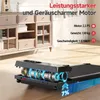 A treadmill with its internal motor components exposed, set against a backdrop of a wooden floor and a cabinet. Produktbild-Vorschau
