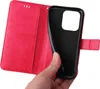 A hand is holding a red flip phone case open, revealing the black interior where a phone would be placed. Produktbild-Vorschau