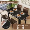 A dining table with chairs set up for a meal, with promotional text and icons overlaid. Anteprima dell’immagine prodotto
