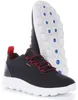 A pair of navy blue Geox Spherica men's sneakers with red laces and a white sole. Produktbild-Vorschau