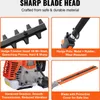 A collage of four close-up images showcasing different parts of a hedge trimmer, with descriptive text for each part. Produktbild-Vorschau