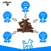 A pile of dried dog treats surrounded by marketing text and icons. Produktbild-Vorschau