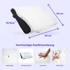 A collage of images showcasing an orthopedic pillow and its features, with dimensions indicated on the main pillow image. Produktbild-Vorschau
