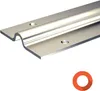 A close-up, angled view of a metal sliding door track with screw holes, set against a white background. An orange circle icon with a shadow is in the bottom right corner. Produktbild-Vorschau