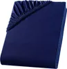 A folded dark blue fitted sheet is shown against a white background. Produktbild-Vorschau