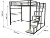 A loft bed with stairs, shown with dimensions indicated by measurement lines and text. Náhled obrázku produktu