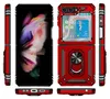 Multiple views of a red flip phone case with a silver ring holder. Produktbild-Vorschau