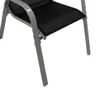 Close-up view of the legs and seat of a black mesh outdoor chair with a gray metal frame. Produktbild-Vorschau