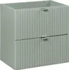 A green vanity cabinet with two drawers is shown against a white background. Produktbild-Vorschau