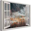 Leinwandbild Fenster Herbstnebel in den Bergen 90x60 Feeby Produktbild-Vorschau 1