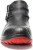 A front view of a black work boot with a red sole. Produktbild-Vorschau