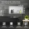A bathroom scene featuring a wall niche in a tiled wall above a black bathtub, with product details and features highlighted. Náhled obrázku produktu
