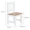 A white children's chair with dimensions indicated by dashed lines and text. Produktbild-Vorschau