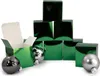A collection of green gift boxes and silver Christmas ornaments. Produktbild-Vorschau