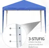 A blue pop-up gazebo with a close-up detail of its adjustable leg height mechanism. Produktbild-Vorschau