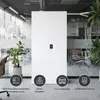 A white metal cabinet is shown in a modern office setting with plants and office chairs visible in the background. Icons representing different uses for the cabinet are displayed at the bottom. Podgląd zdjęcia produktu