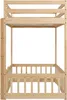 A wooden bunk bed frame, viewed from the front, with the top bunk visible above the bottom bunk. Podgląd zdjęcia produktu