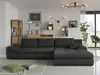 A modern living room with a dark gray sectional sofa, shelves with decor, and a large window. Náhľad obrázku produktu