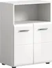 A white high-gloss cabinet with four doors and an open shelf at the top. Podgląd zdjęcia produktu