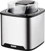 A stainless steel ice cream maker with a clear lid and digital display. Produktbild-Vorschau
