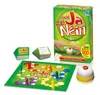 A board game with its components laid out on a green surface, including the game board, cards, pawns, and a buzzer. Náhled obrázku produktu