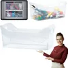 A collage of images showing clear storage containers, one filled with craft supplies and another empty, with a woman presenting the empty container. Anteprima dell’immagine prodotto