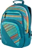 A teal backpack with a colorful striped pattern. Produktbild-Vorschau